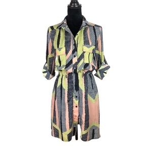 BAR III COLOURFUL PRINT BUTTON SHIRT DRESS